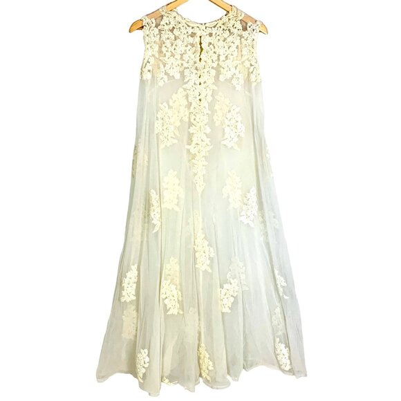 Vintage 80s Wedding Bridal Shift Nightgown Swing Maxi Alencon Lace Tulle Size M - Picture 7 of 11
